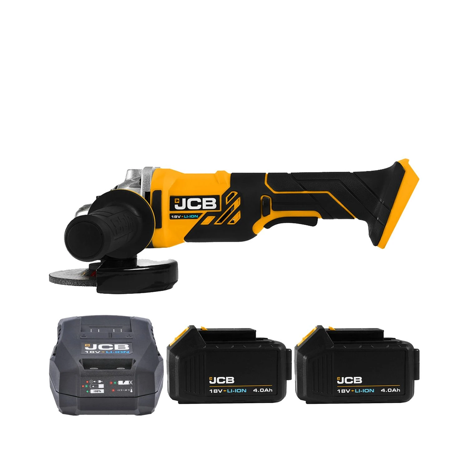 JCB 21-18AG-B 18V Li-ion 4.5" Cordless Angle Grinder 115mm With 2 X 4.0Ah Batteries & Charger 1 JCB 21-18AG-B 18V Li-ion 4.5" Cordless Angle Grinder 115mm With 2 X 4.0Ah Batteries & Charger
