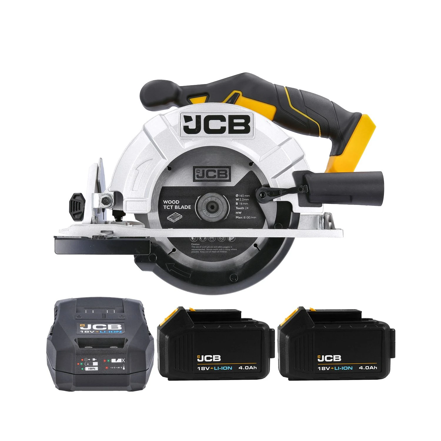 JCB 21-18CS-B 18V Cordless 165mm Circular Saw With 2 X 4.0Ah Batteries & Charger 1 JCB 21-18CS-B 18V Cordless 165mm Circular Saw With 2 X 4.0Ah Batteries & Charger