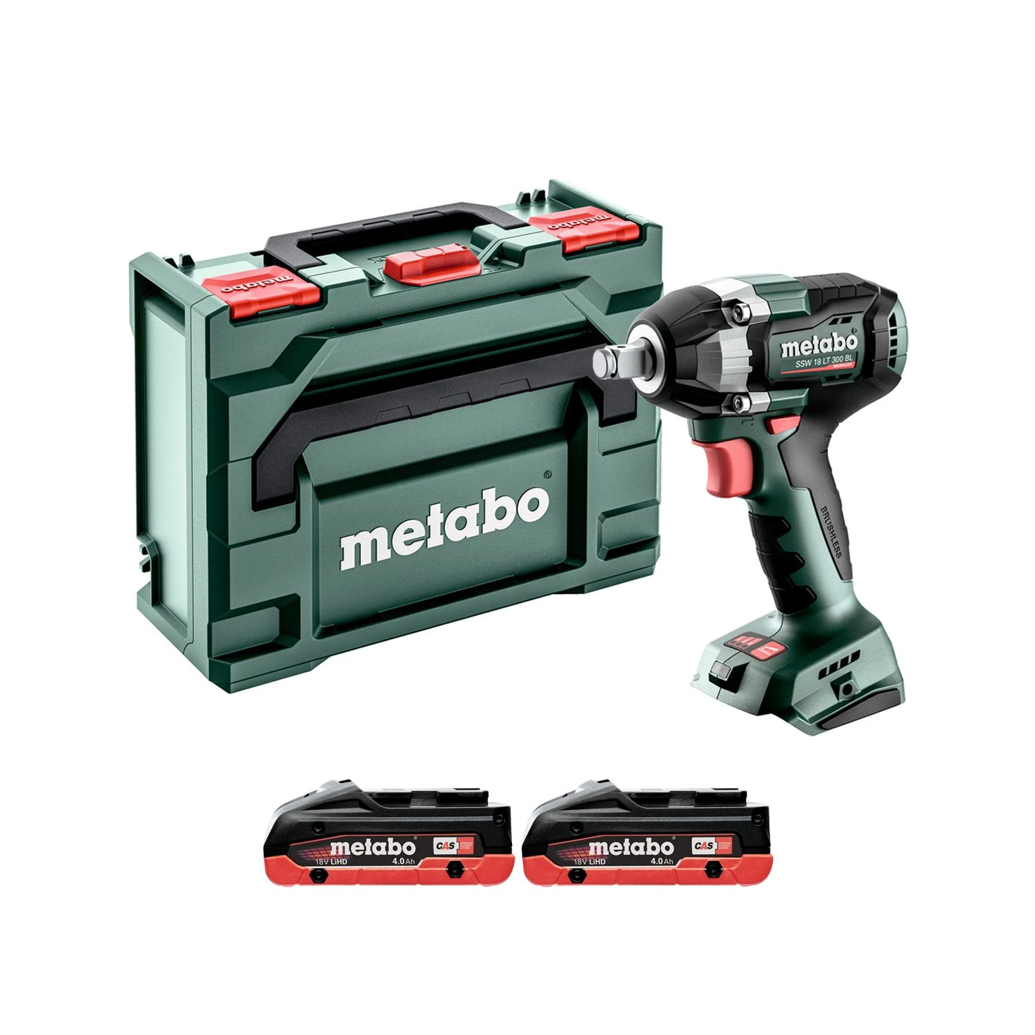 Metabo SSW 18 LT 300 BL 18V Cordless Brushless 1/2" Impact Wrench With 2 X 4.0Ah Batteries & MetaBox 1 Metabo SSW 18 LT 300 BL 18V Cordless Brushless 1/2" Impact Wrench With 2 X 4.0Ah Batteries & MetaBox