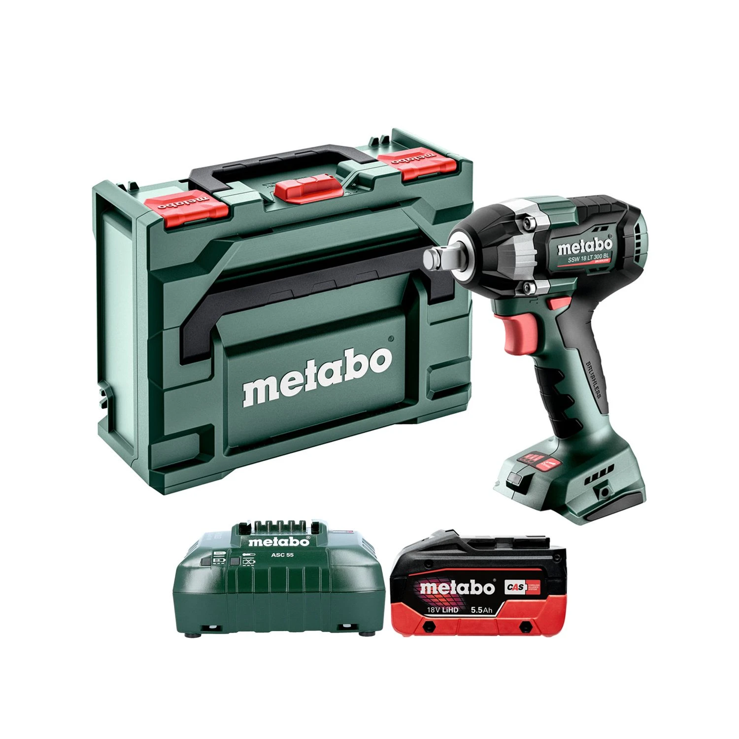 Metabo SSW 18 LT 300 BL 18V Cordless Brushless 1/2" Impact Wrench With 1 X 5.5Ah Battery, Charger & MetaBox 1 Metabo SSW 18 LT 300 BL 18V Cordless Brushless 1/2" Impact Wrench With 1 X 5.5Ah Battery, Charger & MetaBox