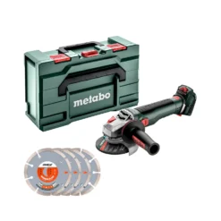 Metabo WVB 18 LT BL 11-115 Quick 18V Cordless Brushless 115mm Angle Grinder With 4 X Diamond Blades & MetaBox