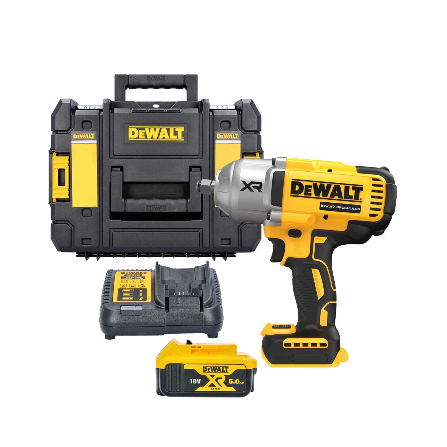 DeWalt DCF900 18V XR Cordless Brushless 1/2" High Torque Impact Wrench With 1 X 5.0Ah Battery, Charger & TSTAK II Case 1 DeWalt DCF900 18V XR Cordless Brushless 1/2" High Torque Impact Wrench With 1 X 5.0Ah Battery, Charger & TSTAK II Case