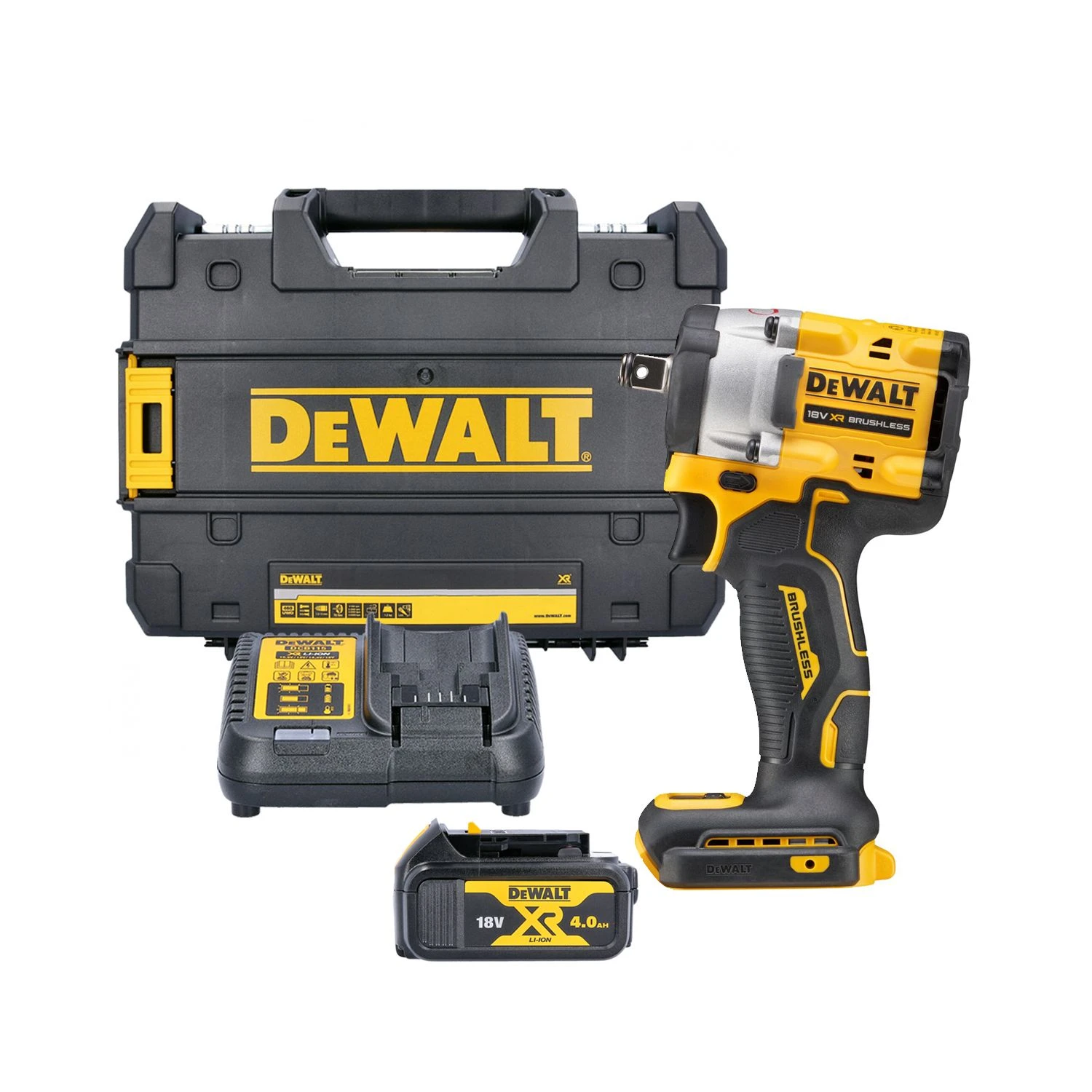 DeWalt DCF921 18V XR Cordless Brushless 1/2" Hog Ring Impact Wrench With 1 X 4.0Ah Battery, Charger & Case 1 DeWalt DCF921 18V XR Cordless Brushless 1/2" Hog Ring Impact Wrench With 1 X 4.0Ah Battery, Charger & Case