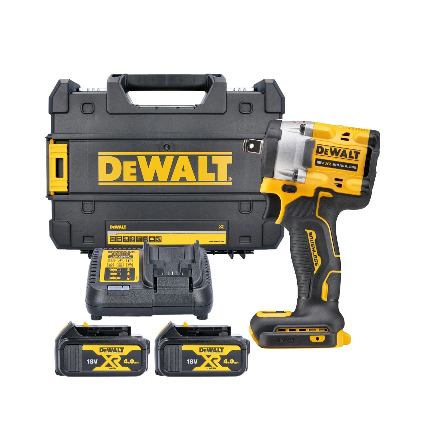 DeWalt DCF921 18V XR Cordless Brushless 1/2" Hog Ring Impact Wrench With 2 X 4.0Ah Batteries, Charger & Case 1 DeWalt DCF921 18V XR Cordless Brushless 1/2" Hog Ring Impact Wrench With 2 X 4.0Ah Batteries, Charger & Case