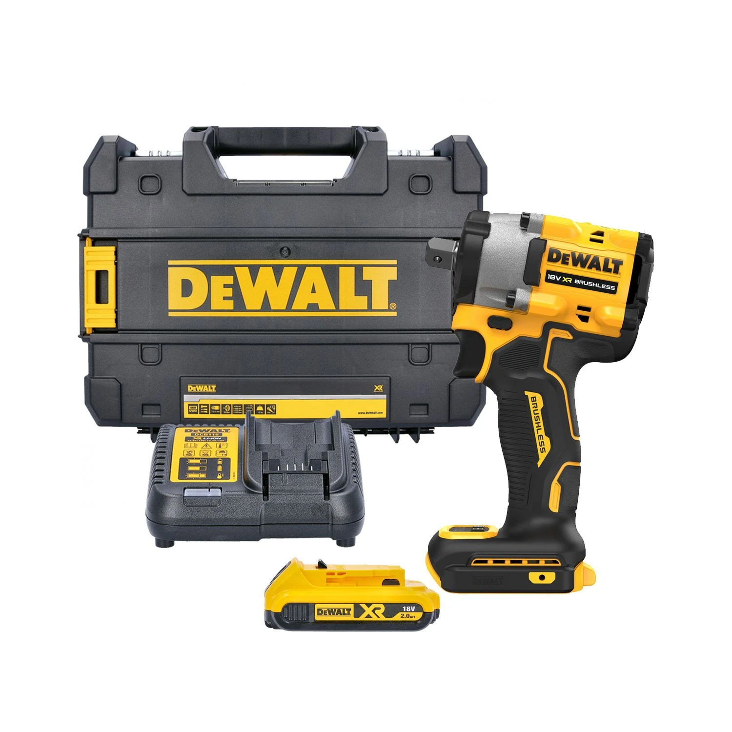 DeWalt DCF922 18V XR Cordless Brushless 1/2" Detent Pin Impact Wrench With 1 X 2.0Ah Battery, Charger & Case 1 DeWalt DCF922 18V XR Cordless Brushless 1/2" Detent Pin Impact Wrench With 1 X 2.0Ah Battery, Charger & Case