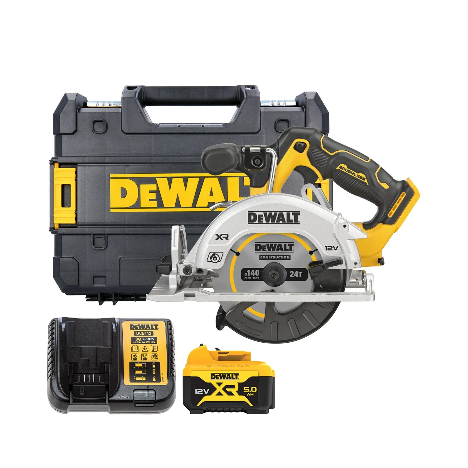DeWalt DCS512 12V XR Cordless Brushless 140mm Circular Saw With 1 X 5.0Ah Battery, Charger & Case 1 DeWalt DCS512 12V XR Cordless Brushless 140mm Circular Saw With 1 X 5.0Ah Battery, Charger & Case