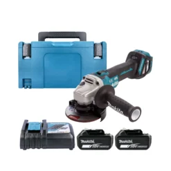 Makita DGA463 18V LXT Cordless Brushless 115mm Angle Grinder With 2 X 5.0Ah Batteries, Charger & Type 3 Case
