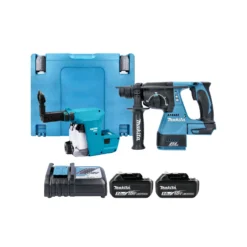Makita DHR242RTJW 18V LXT Cordless Brushless SDS Plus Rotary Hammer Drill & Dust Extraction With 2 X 5.0Ah Batteries, Charger & Case