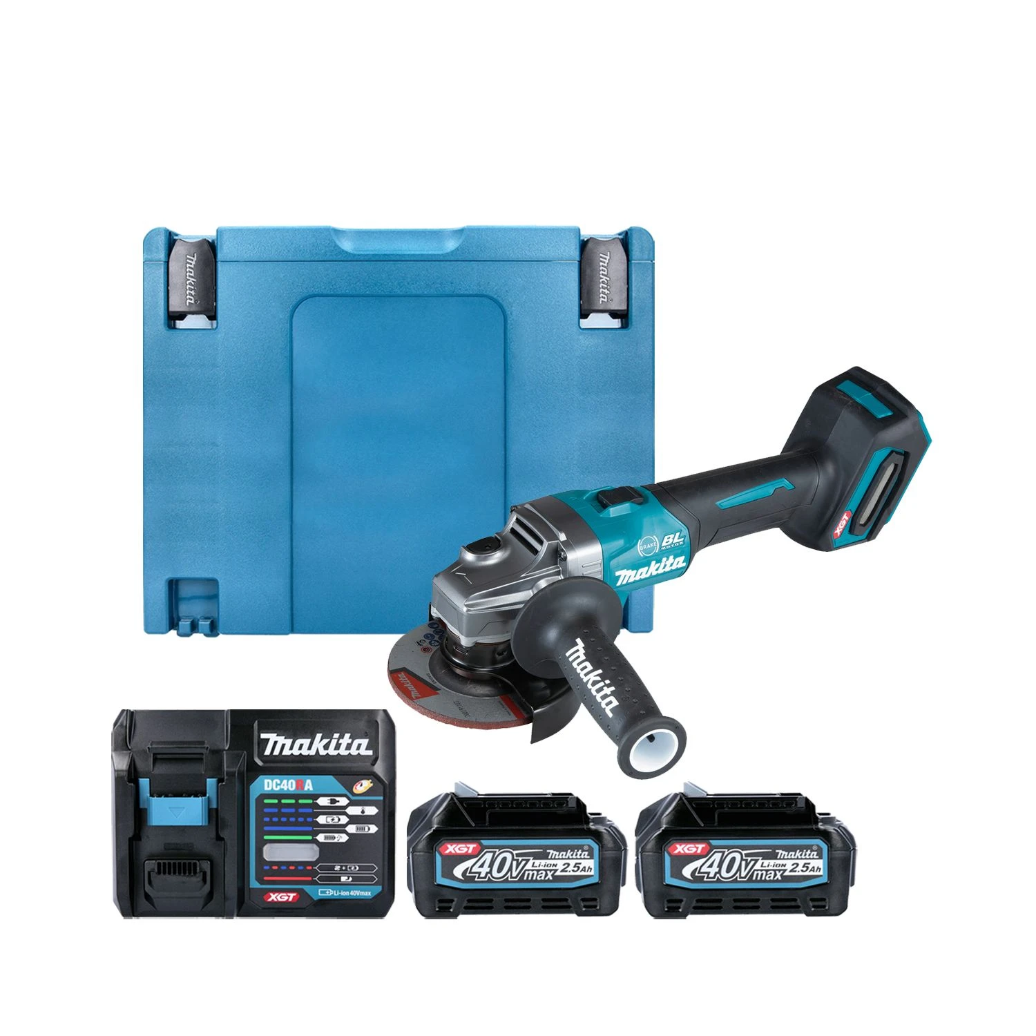 Makita GA004GD201 40Vmax XGT Cordless Brushless 115mm Angle Grinder With 2 X 2.5Ah Batteries, Charger & Case 1 Makita GA004GD201 40Vmax XGT Cordless Brushless 115mm Angle Grinder With 2 X 2.5Ah Batteries, Charger & Case