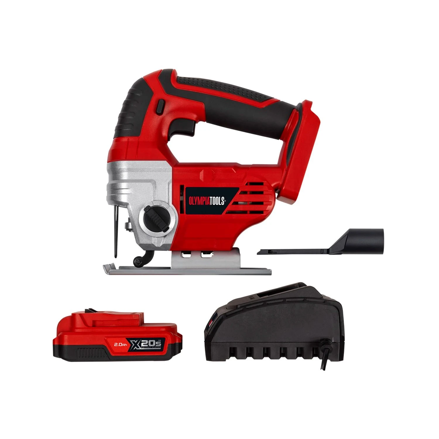 Olympia OLPX20SJS1 20V Cordless Jigsaw With 1 X 2.0Ah Battery, Charger & Vacuum Cleaner Adaptor 1 Olympia OLPX20SJS1 20V Cordless Jigsaw With 1 X 2.0Ah Battery, Charger & Vacuum Cleaner Adaptor