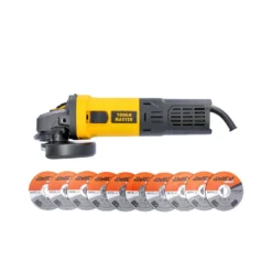 TOUGH MASTER® Corded Angle Grinder 125mm Grinding Disc 230V Handheld Electric Angle Grinder With Wrench, Auxillary Handle, Wheel Guard & 2 X Carbon Brushes - 900 Watts + 10Pc Cutting Discs